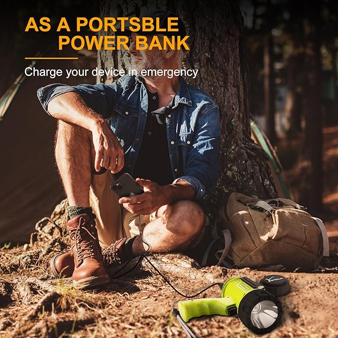 YIERBLUE Rechargeable Spotlight with Super High Lumen LED, IP67 Waterproof Handheld Flashlight Searchlight with Detachable Red Light Filter