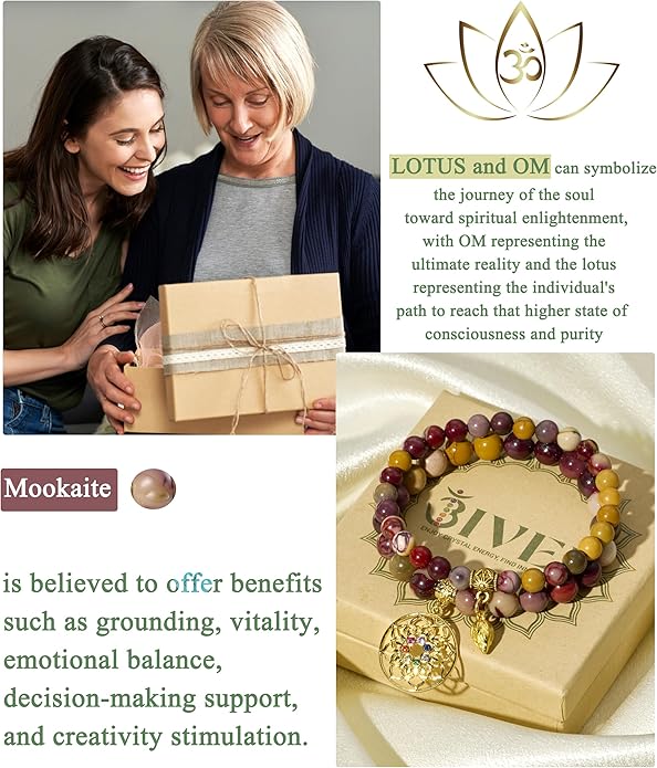 Bivei Natural Semi Precious Gemstone beads bracelet for women - Life Tree and Leaf Charm Energy Reiki Crystal Stretch Bracelets