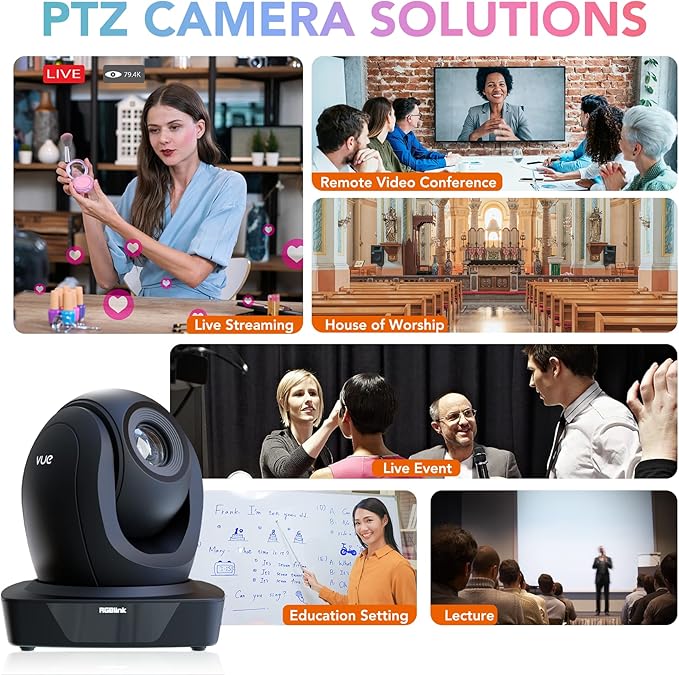 RGBlink 20X vue PTZ Camera, Live Streaming Cameras with 3G-SDI HDMI USB IP Video Output PoE Supports True to Life Colors Ideal for OBS Worship Confernce Broadcast Event etc