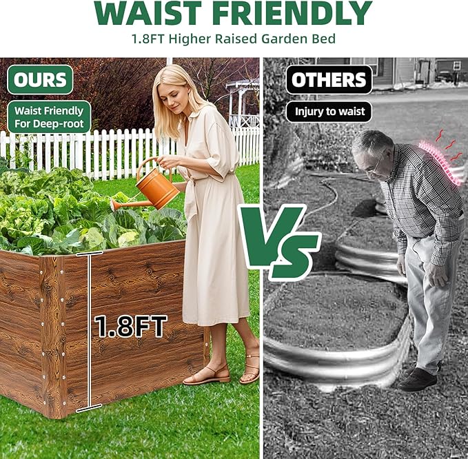 G GOOD GAIN 6x3x1.8ft Raised Garden Bed - Metal Planter Box Outdoor with Weed Barrier Fabric | Deep Root Raised Beds for Gardening Vegetables Flowers Herb Fruits (Wood Grain)