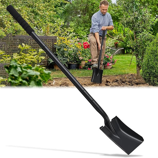 Small Square Shovels for Digging, Garden Spade Shovel Beach Shovels with 43.3in Handle,Heavy Duty Portable Metal Shovel for Gardening Camping Trenching Digging Landscaping,Off-Road,Black