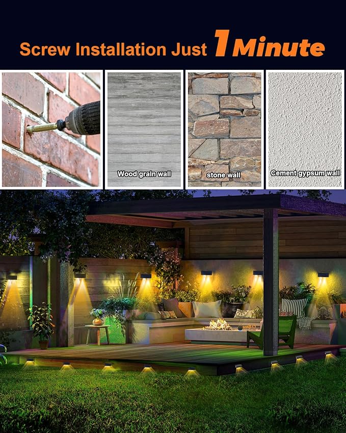 Solar Fence Lights Outdoor Waterproof LED Spot Lens for Step, Wall, Deck, Patio, Yard, Rail, Garage, Pool, Stair, Balcony, Walkway, Garden Landscaping Enhanced Security Easy Install Warm White 8 Pack