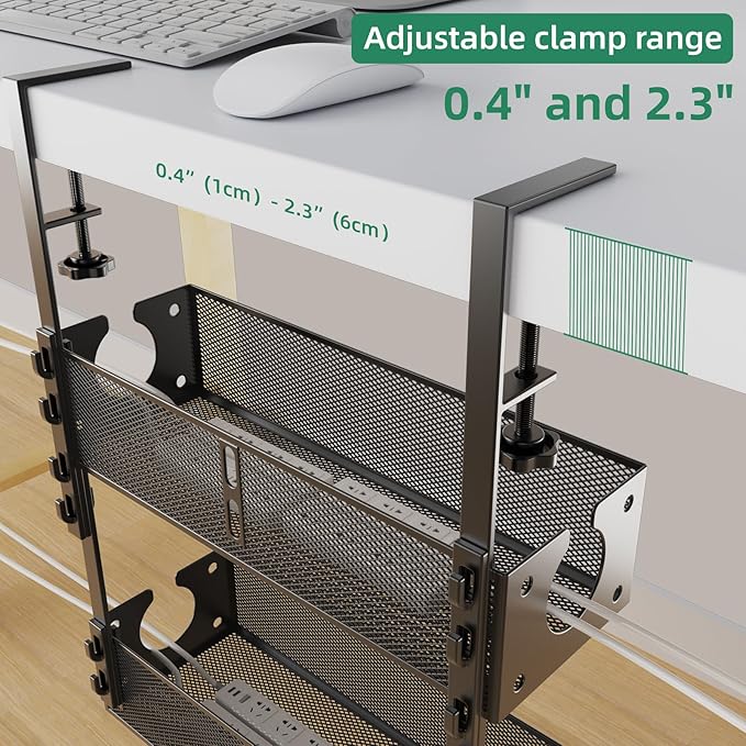 Multi-Model Under Desk Cable Management 2 Pack Metal Under Desk Wire Management Tray Clamp Mount Under Table Cord Management No Damage The Desk