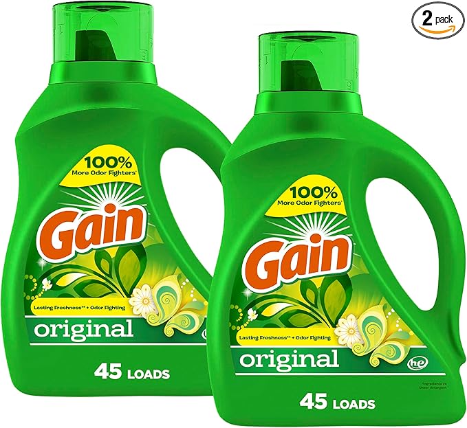 Gain Laundry Detergent Liquid Soap Plus Aroma Boost, Original Scent, HE Compatible, 90 Loads Total, 65 Fl Oz (Pack of 2), Gain Laundry Detergent, Liquid Laundry Detergent