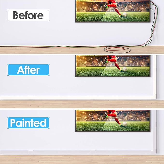 Yecaye Large Cord Hider for 3-4 Wires, Paintable Cord Cover Wall Cable Management System, PVC Wire Hide, Cable Raceway Kit for Wall Mount TV, W1.18in H0.67in, White