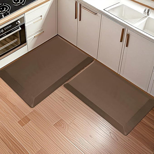 2 PCS Anti Fatigue Kitchen Mats for Floor, Brown 9/10 Extra Thick Cushioned Standing Desk Mat, Comfort Memory Foam Ergonomic Rugs and Mats Non-Slip Waterproof for Office, Kitchen, 20"x32"+20"x32"