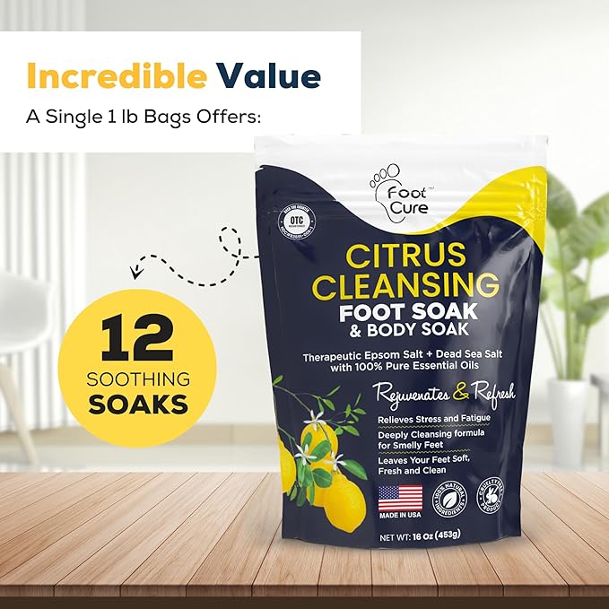 Citrus Detox Foot Soak with Epsom Salts – for Foot Callus, Damaged Toenail Appearance, Pedicure Spa, and Soothing Sore, Tired Feet – Made in USA – 16oz