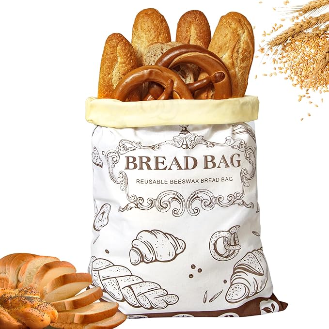 Reusable Beeswax Bread Bags with Zipper - Large Capacity Cotton Storage for Homemade, Sourdough & Fresh Bread | Food-Grade Eco-Friendly Storage Solutions