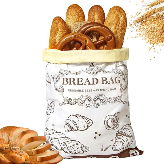 Reusable Beeswax Bread Bags with Zipper - Large Capacity Cotton Storage for Homemade, Sourdough & Fresh Bread | Food-Grade Eco-Friendly Storage Solutions