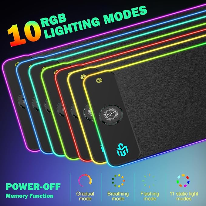 GIM PU Leather RGB Gaming Mouse Pad with 15W Magnetic Wireless Charging, 800x300x4mm LED Mouse Mat, 10 Light Modes, Non-Slip Rubber Base for PC MacBook Laptop