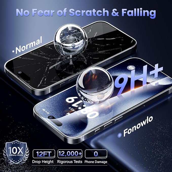 3 Pack Screen Protector for iPhone 15 Pro [6.1 Inch] with Auto-Alignment Kit, Auto Dust,9H+ Military Grade Shatterproof, iPhone15 Pro Tempered Glass film,HD Clear,Case Friendly