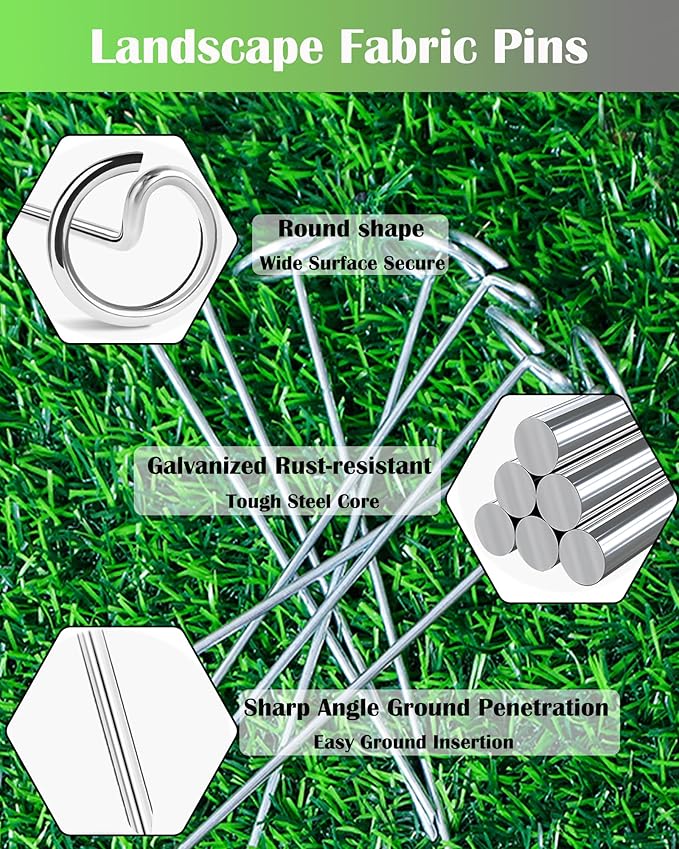 50PCS Landscape Fabric Pins, 6-Inch Galvanized Circle Top Landscape Staples - Steel Weed Barrier Stakes, More Grip Than U-Shape Yard Staples, Garden Stakes for Plant Cover, Lawn, Fence, Ground