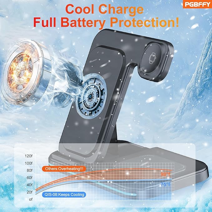 3 in 1 Charging Station Wireless Charger lPhone Foldable Charging Stand for Multiple Devices with Quick Charger for lPhone 16/15/14/13 Pro Max Watch AriPods Pro 2