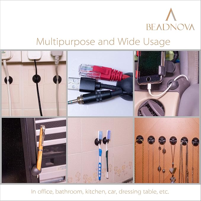 BEADNOVA Cable Clips Cord Organizer Cable Management Wire Cord Holder 3 Slots Adhesive Wire Holder for Car Charging Accessory PC Office Home (Black, 6 pcs)