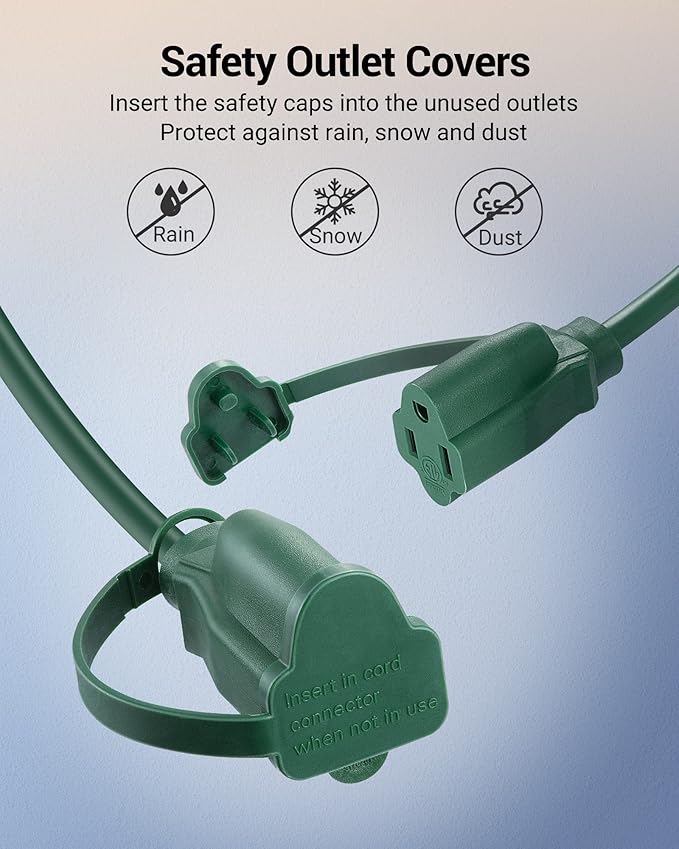 DEWENWILS Christmas Outdoor Extension Cord 1 to 3 Splitter, Total 12FT, 13A 125V 1625W 16/3C SJTW Extension Cord Outdoor, Heavy Duty Extension Cord for Holiday Decorations, Outdoor Light, ETL