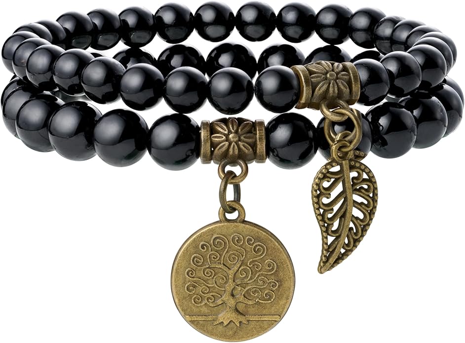 Bivei Natural Semi Precious Gemstone beads bracelet for women - Life Tree and Leaf Charm Energy Reiki Crystal Stretch Bracelets