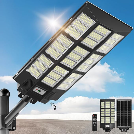 10000W Solar Street Lights Outdoor - Solar Lights Outdoor Waterproof Motion Sensor, Solar Parking Lot Lights Commercial Dusk to Dawn, LED Street Light Solar Powered for Outside, Yard