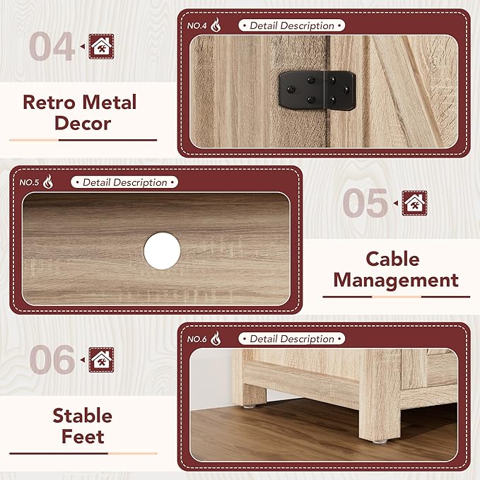 JUMMICO Fireplace TV Stand for TVs Up to 65+ Inch Entertainment Center with Open Storage Shelves and Side Cabinets, Media Console Table with Barn Doors for Living Room (Pale Yellow)