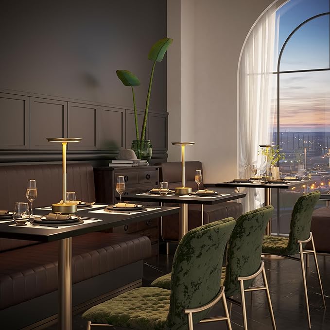 2 Pack Rechargeable Cordless Table Lamps, Portable 5000mAh Battery Table Light, 3 Color Stepless Dimming LED Table Light with Memory Function, for Outdoor/Dinner/Patio/Restaurant.(Gold)