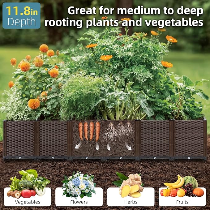 TooCust Extra Deep Rectangular Garden Planter Box - Self Watering Raised Bed 95" L x 16" W x 21" H for Outdoor Plants, Large Elevated Planters for Vegetables, Flowers, Herbs