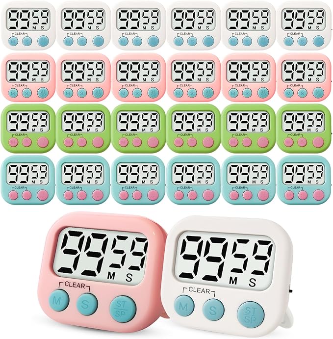 24 Pcs Digital Timer for Kids, Magnetic Countdown Kitchen Timer, Upgrade Loud Alarm Timers for Cooking, Kitchen, Exercise, Work, Study, Classroom, Outdoor Activities, Battery not Including