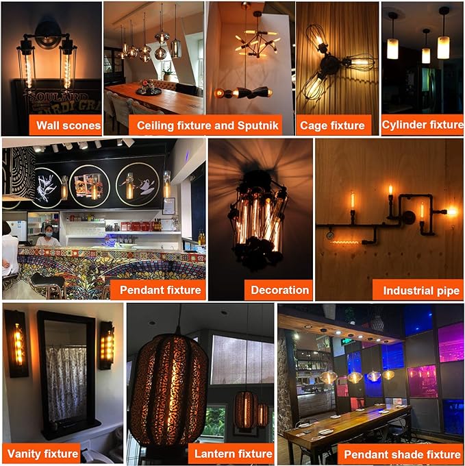 LiteHistory E26 LED Bulb Dimmable 6W led Bulb Equal 60 Watt Light Bulb Warm White 2200K Amber Edison Bulb AC120V 450lm T10 led Bulb for Rustic Pendant,Industrial Wall sconces E26 Light Bulbs 6Pack