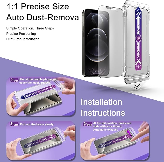 2 Pack Matte Screen Protector for iPhone 12 Pro/iPhone 12, 9H Tempered Glass, Full Coverage, Anti-Fingerprint, Auto Dust-Elimination, No Bubble, Easy Installation