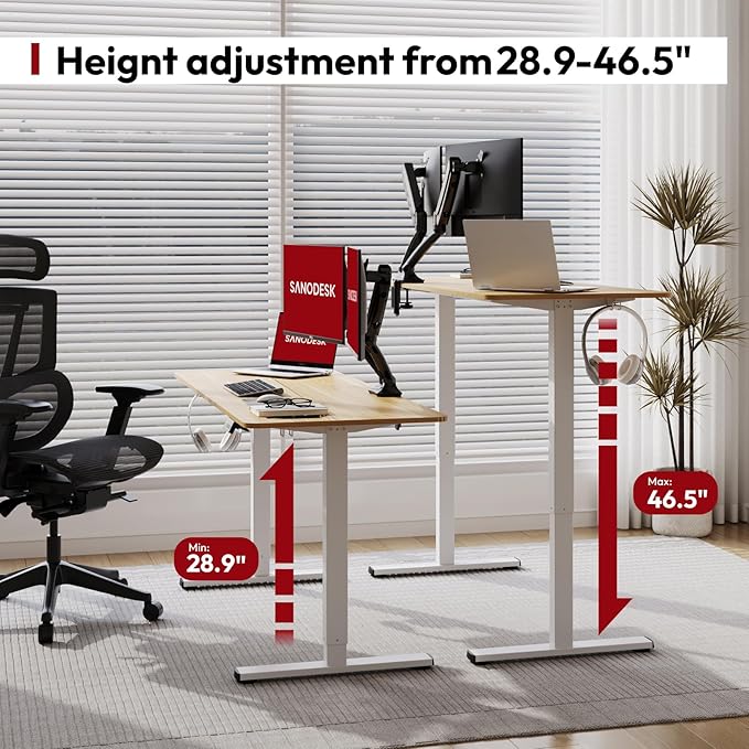 SANODESK Electric Standing Desk 40x24 Inch Height Adjustable Stand Up Desk Home Office Computer Workstation Sit Stand Home Office Desk with Splice Board (White Frame + Maple Top)