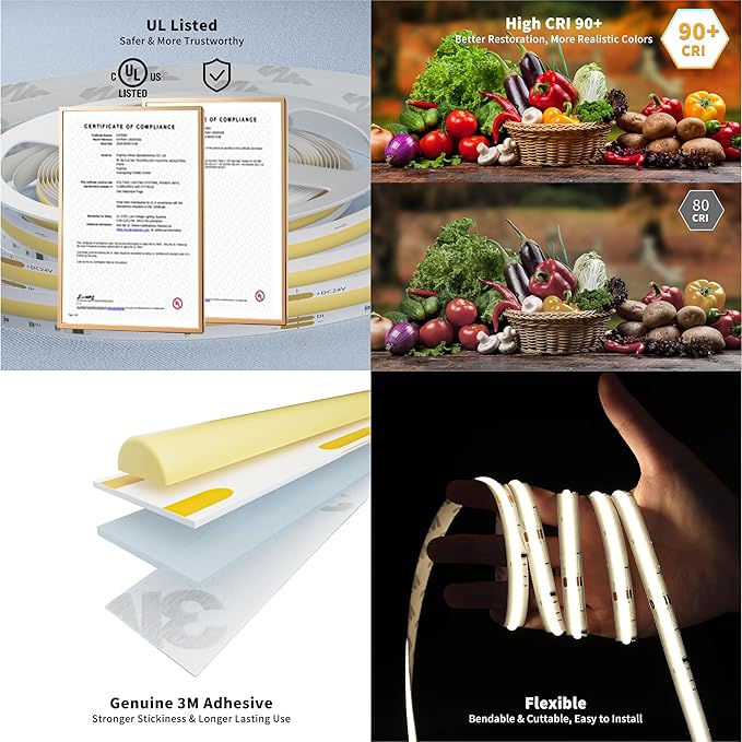 PAUTIX COB LED Strip Lights Addressable 2700K-6500K Chasing White Light CCT Smart IC Tunable Tape Lights 32.8ft Super Bright Dimmable,Alexa Voice Control,for Under Cabinet Bedroom Kitchen DIY Lighting