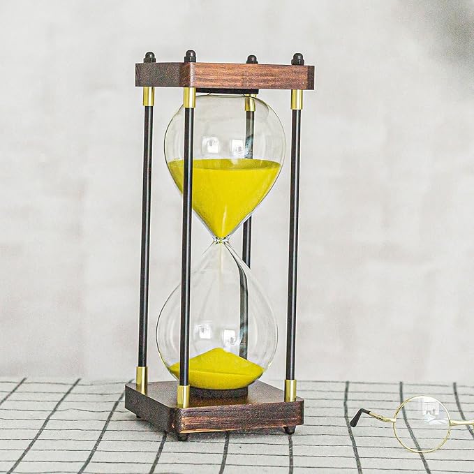 Large Sand Timer, Hourglass Timer 60 Minutes,Vintage Wooden Hour Glass Timer,Modern Home Kitchen Office Decoration (Gold)