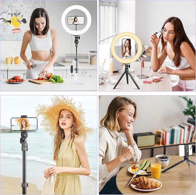 UEGOGO 10'' Ring Light with 72'' Tripod Stand & Phone Holder，38 Color Modes Dimmable LED Ringlight for Live Stream, YouTube,Makeup,TikTok