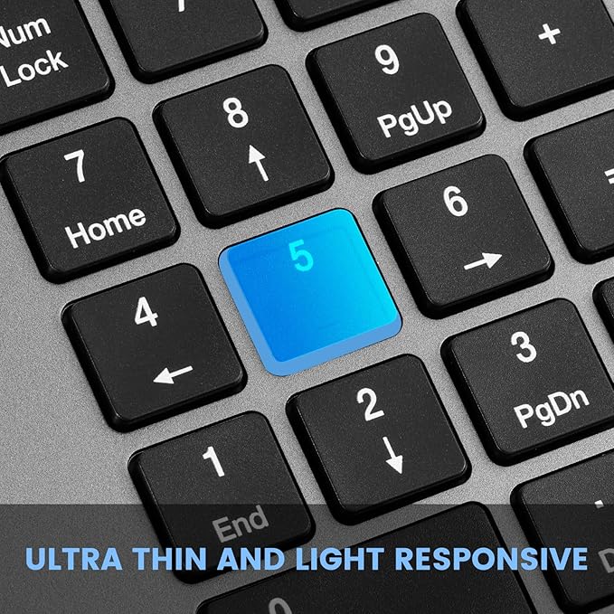 TIETI K01R Wireless Keyboard, 2.4G Slim and Compact Wireless Keyboard with Numeric Keypad, Long Battery Life, Lag-Free for PC Laptop Computer Windows, Space Grey