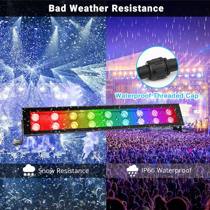 LED Stage Wash Light Bar - 4Pack 72W RGB DJ Light Bar IP66 Waterproof Dimmable Stage Lights Smart APP & Remote Control for Parties Events Building Garden Wall Display