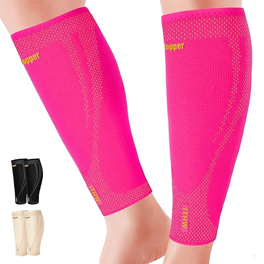 Copper Calf Compression Sleeve for Men and Women, Leg Compression Sleeve for Runners, Footless Compression Socks for Shin Splint Pain Relief (Pink, XX-Large)
