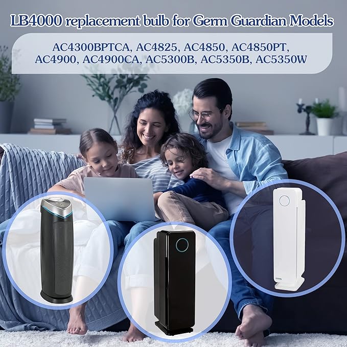 4 Pack Replacement Bulb, 5W UV-C Bulb Compatible with Germ Guardian LB4000 AC4300BPTCA, AC4825, AC4850, AC4850PT, AC4900, AC4900CA, AC5300B, AC5350B, AC5350W Air Purifier