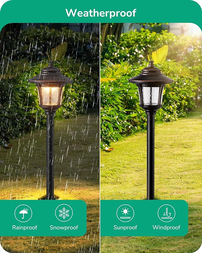 EDISHINE Low Voltage Landscape Lighting, 12V 3W 120LM 3000K Seed Glass Outdoor Landscape Path Lights with Connectors, ORB Waterproof Electric LED Pathway Light Wired for Walkway Garden Yard, 6 Pack