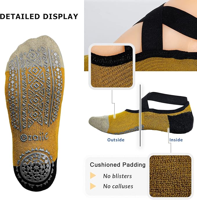Ozaiic Yoga Socks for Women Non-Slip Grips & Straps, Ideal for Pilates, Pure Barre, Ballet, Dance, Barefoot Workout