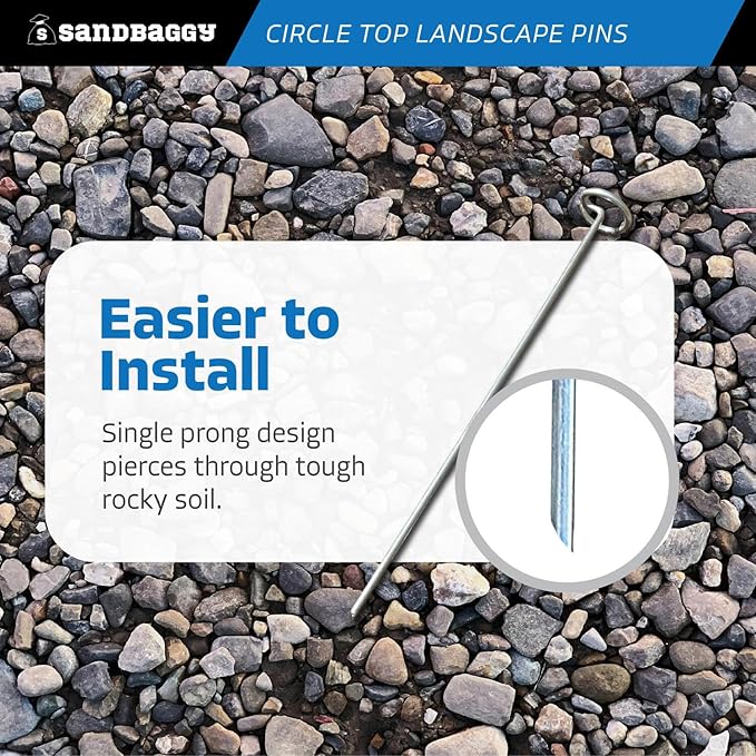 Sandbaggy 12-inch Circle Top Pins - Landscape Staples (Galvanized) - Garden Stakes for Landscaping, SOD - Heavy Duty Ground Stakes, Lawn Turf Spikes, Christmas Decorations, Weed Mats (300 Pins)