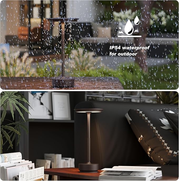 Rechargeable Table Lamps Cordless, Portable 5000mAh Outdoor Table Light, 3 Color Stepless Dimming LED Table Lamp with Memory Function, for Home/Dinner/Patio/Restaurant.(Brown)