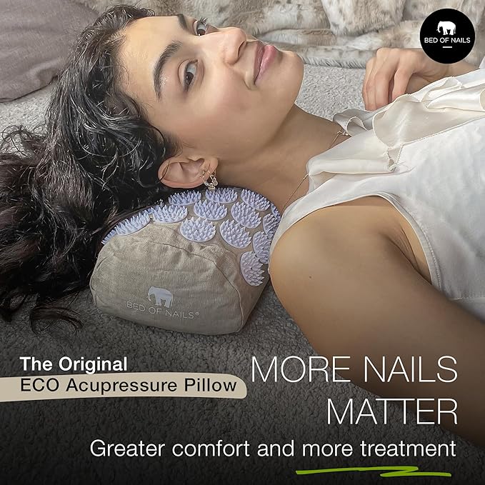 Bed of Nails Original Premium Comfortable ECO Acupressure Pillow Lumbar Cushion, 2142 Acupuncture Pressure Points for Neck Pain, Back Pain, Stress Relief with Drawstring Bag, 15x6x4