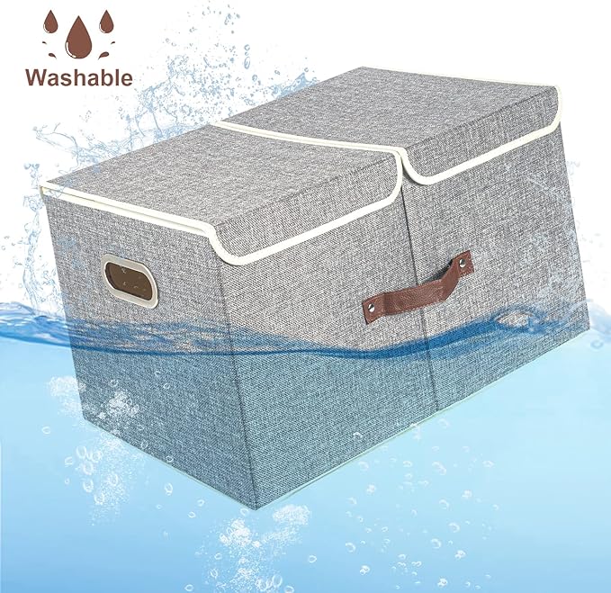 TYEERS Extra Large Collapsible Storage Bins with Lids and Compartments, Organizing Bins for Closet Storage, Clothes Storage, Cube Organizer for Home Office Storage - 2 Pack - Gray