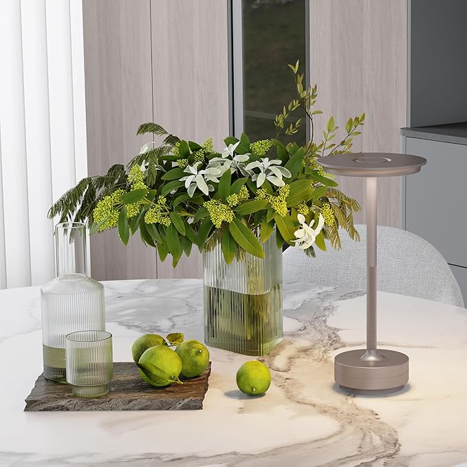 2 Pack Rechargeable Cordless Table Lamps, Portable 5000mAh Outdoor Table Light, 3 Color Stepless Dimming LED Table Lamp with Memory Function, for Home/Dinner/Patio/Restaurant.(Champagne Gold)