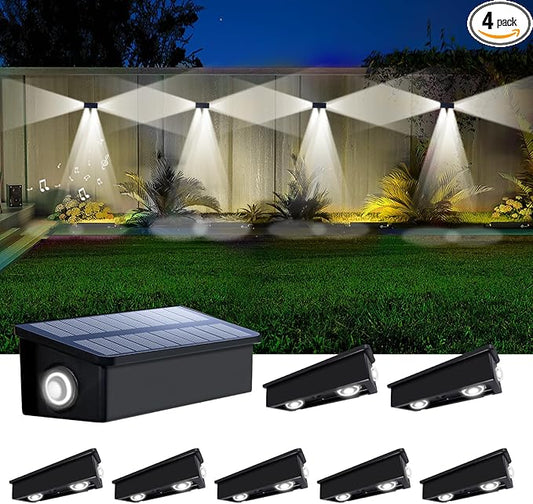 8 Pack 3-Side Solar Fence Lights Outdoor Waterproof with Cool White LED Spot Lens, for Wall, Deck, Patio, Yard, Rail, Garage, Pool, Designed for Enhanced Security, Easy Install