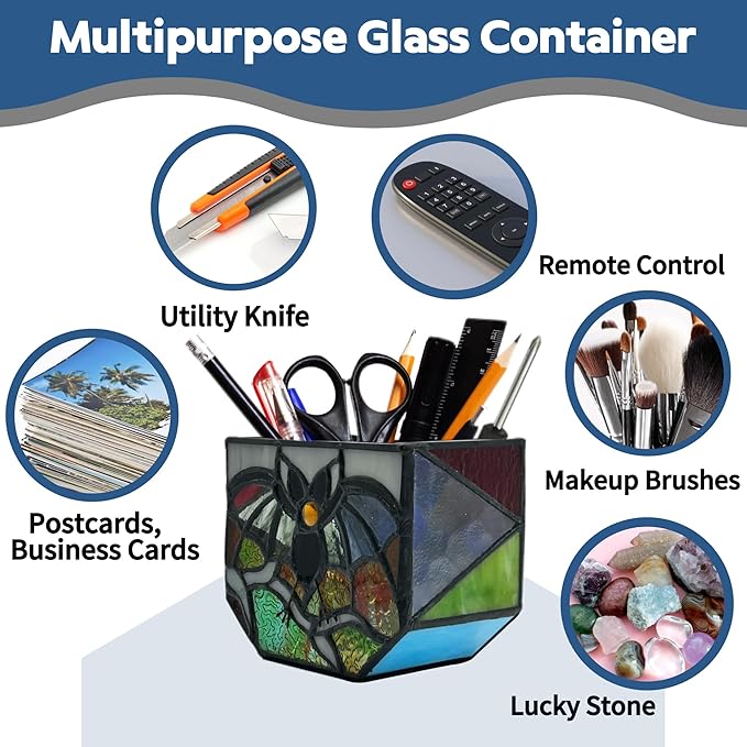 Stained Glass Bat Planter with Drainage Holes, Cute Planter Pots for Indoor Plants, Halloween Stained Glass Bat Decor, Bat Suncatcher Flower Pot, Bat Gifts 4.6x5.15x3 in