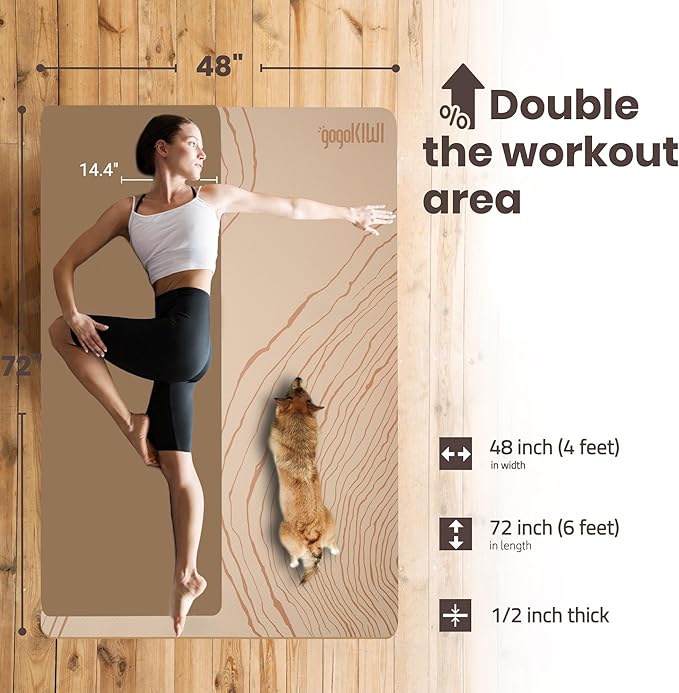 Large Yoga Mat (6'x4') – 1/4" & 1/2" Thick Exercise Mats for Home Workout, Extra Wide Workout Mats for Home Gym, Yoga, Pilates, Stretching, Floor & More