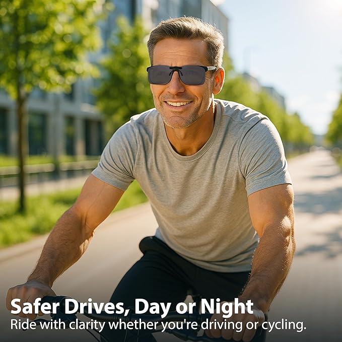 BLUE CUT Clip on Polarized Night Vision, Driving Sunglasses UV 400 Blocker To Wear Over Prescription Glasses