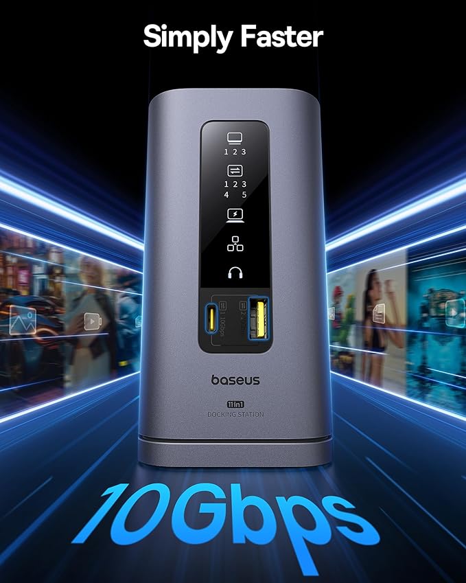 Baseus SpaceMate(MAC) Docking Station, USB C Docking Station 3 Monitors with 4K HDMI, 10Gbps USB Ports, 100W PD, Gigabit Ethernet, Audio, Laptop Docking Station for Mac & Win