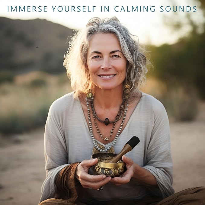 Handmade Tibetan Etched Singing Bowl Set with Case – Meditation Bowl & Sound Bowl with Cushion, Mallet & Guide – Portable Sound Therapy Tool – Sound Bath Accessories – Mindfulness Gift Ideas