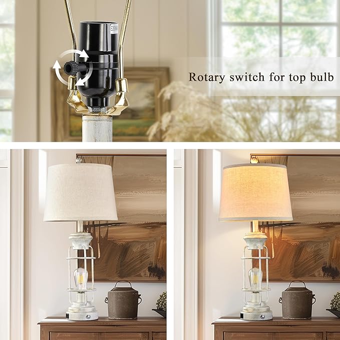 Farmhouse Lamps Set of 2, 28.5" Touch Lamps for Nightstand with USB C+A Ports, LED Bulbs Included