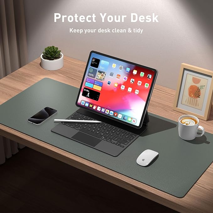Aothia Leather Desk Pad Protector, Office Desk Mat, Large Mouse Pad, Non-Slip PU Leather Desk Blotter, Laptop Desk Pad, Waterproof Desk Writing Pad for Office and Home (48"x17", Jungle Green)
